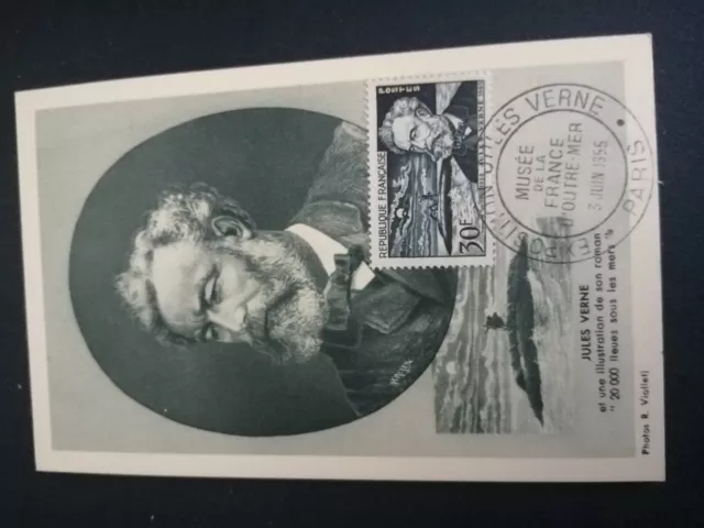 France Premier Jour Fdc Yvert 1026 Jules Verne Sous Marin 30F Paris 1955