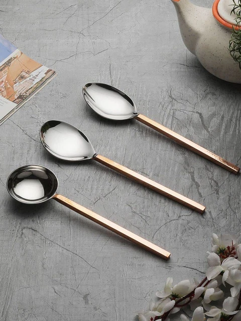 Indianer Traditionell Stahl & Kupfer Löffel Für Salat Server Set Mit 3