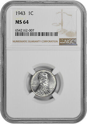 1943 1c Lincoln Steel Wheat Cent NGC MS 64