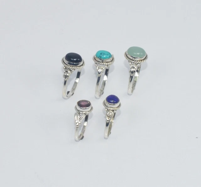 WHOLESALE 5PC925 SOLID STERLING SILVER LAPIS LAZULI ANDMIX STONE RING LOT r858