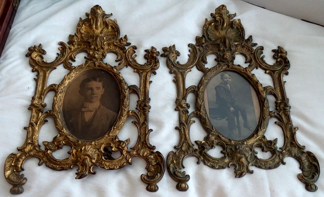 Two Antique Victorian Brass Picture Frames For Wall Hanging