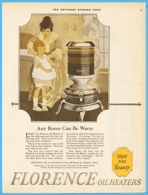 1920 Florence Heater Central Oil & Gas Co Gardner MA Any Room Can Be Warm Ad