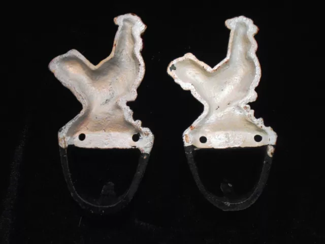 Lot of 2 Cast Iron ROOSTER Hanger Towel Coat Hat Key Rack Hook CHICKEN ROOSTER 2