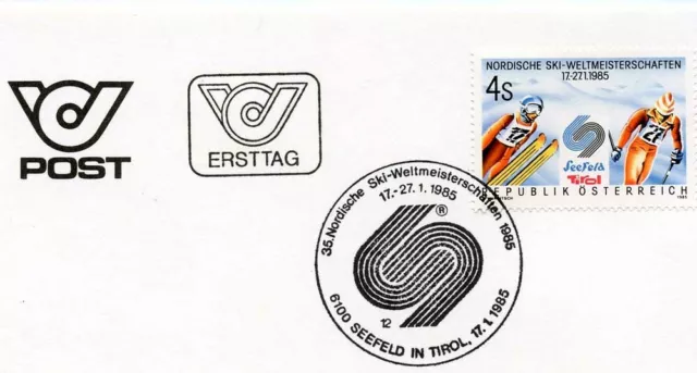 1985 Nordische Ski WM Ersttag mit Sonderstempel, Postkarte FDC