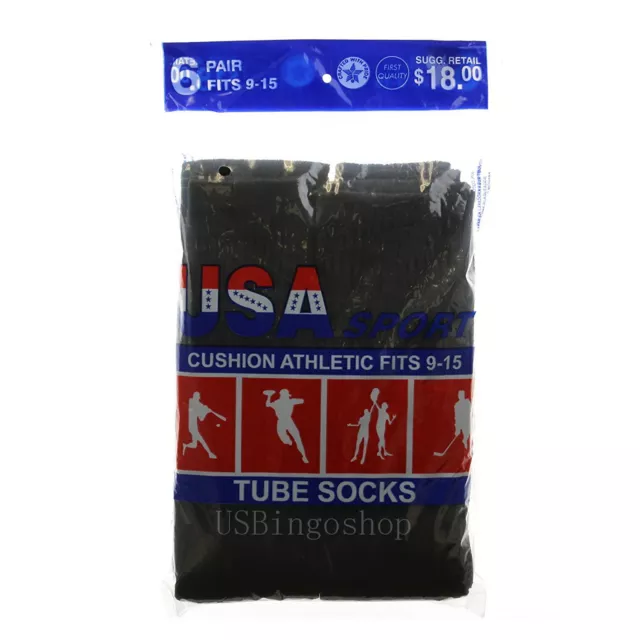 6 Pairs New Men's Cotton Athletic Sports Tube Socks 9-15 Black