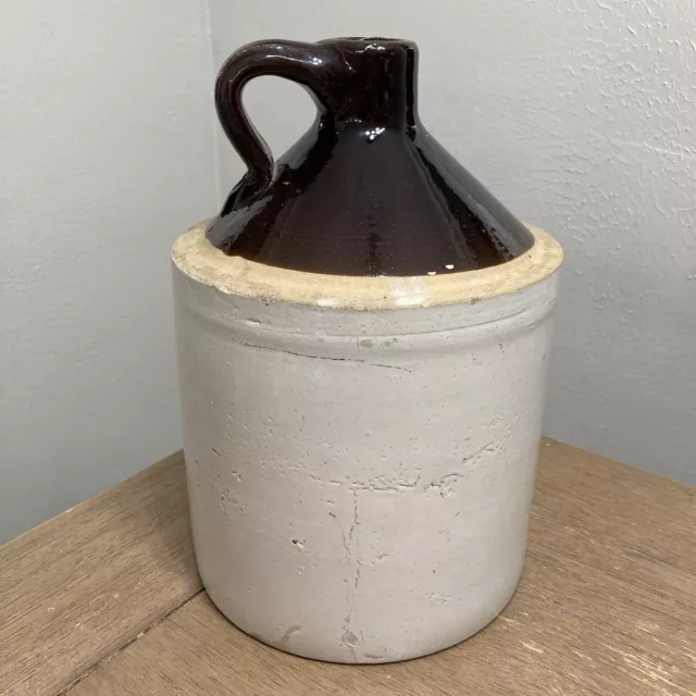 Antique 1 Gallon Salt Glazed Stoneware Jug Two Toned Cobalt Blue Crown Number EC