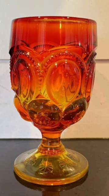 Vintage LE Smith Moon & Star Water Wine Glass Goblet EUC Amberina Red MCM