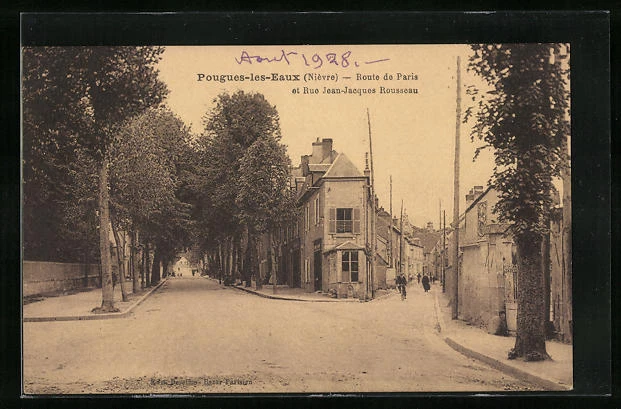 CPA Pougues-les-Eaux, Route de Paris and Rue Jean-Jaques Rousseau
