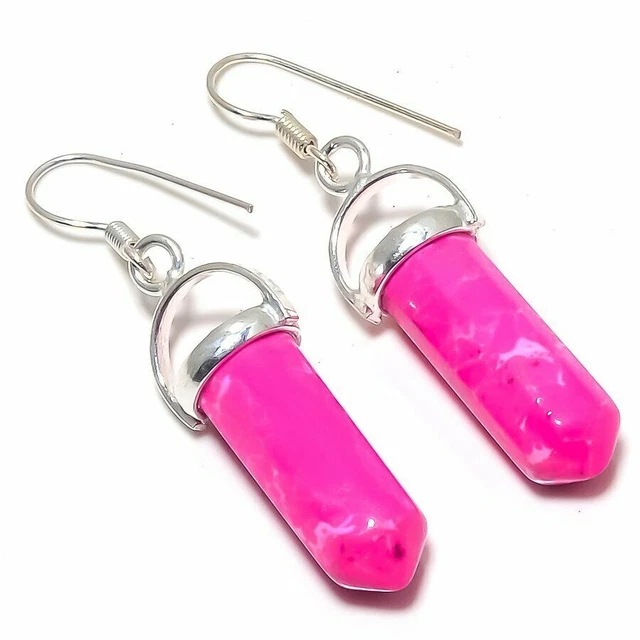 Rose Larimar Gemstone Handmade Ethnic Gift Jewelry Earring 1.85" ZE-615