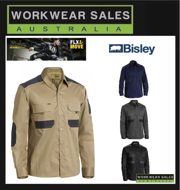 Bisley Flex And Move Mens Drill Work Shirt Long Sleeve All Colours. BS6133