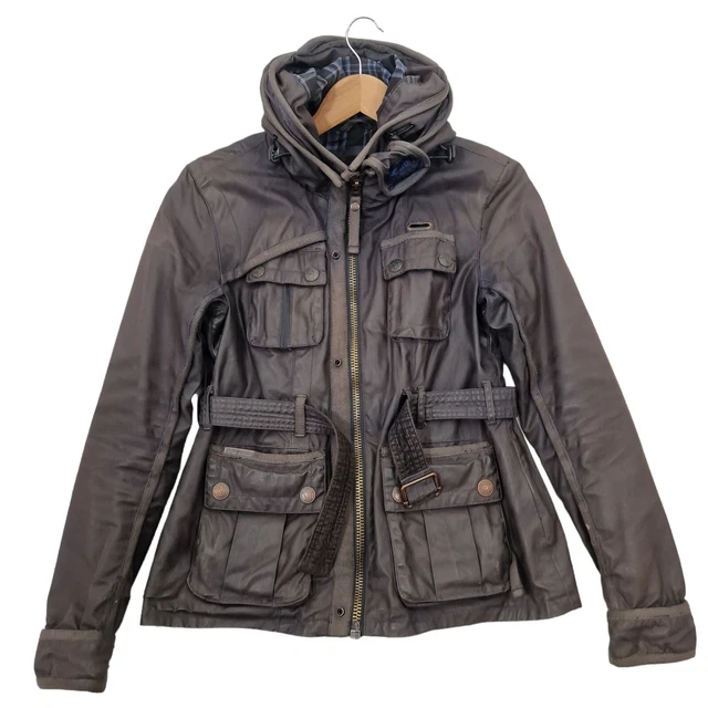 SUPERDRY WAX MOTORCYCLE Jacket Mens Medium Black Hawk Ton Up 58