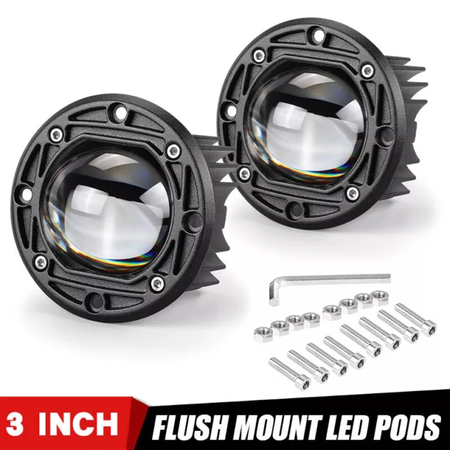 2X 3inch Round Flush Mount LED Work Light Bar Driving White Amber Fog Offroad