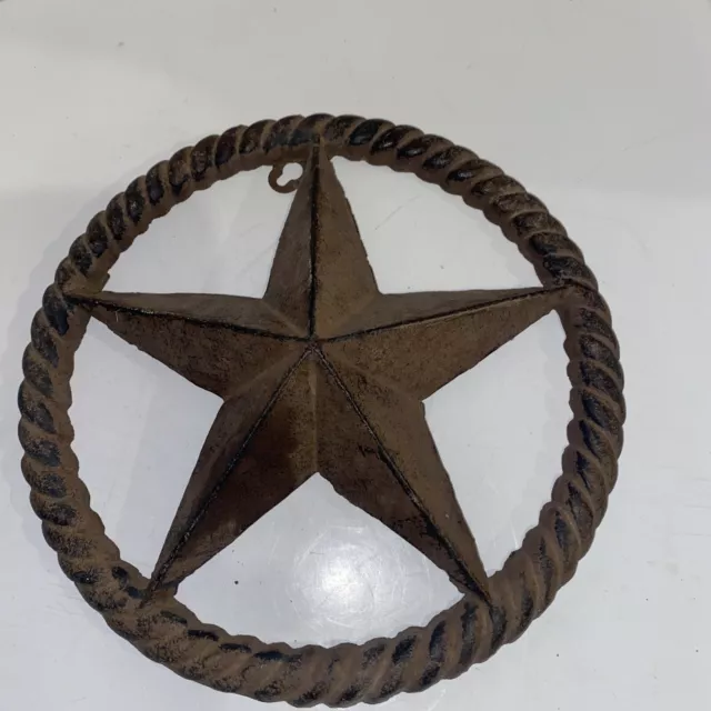 Texas Star with Rope Edge Plaque Cast Iron Western Barn  Rustic Style Decor