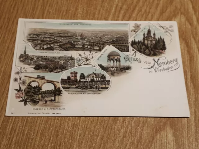 #C289 alte Ansichtskarte Postkarte Neroberg Wiesbaden Tempel Kochbrunnenplatz