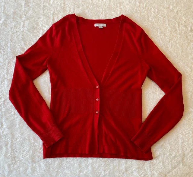 new york and company womens sweater Sz XS red light weight Long Sleeve v-neck