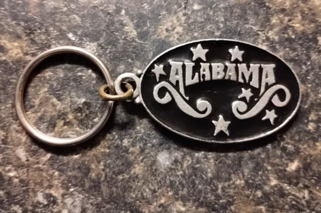 Vintage Alabama 1980s Black Enamel Key Fob... Alabama Country Band Keychain..