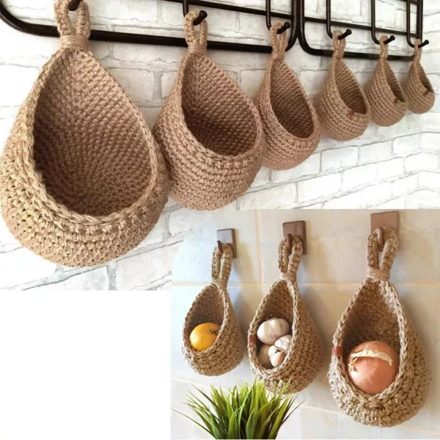 Hanging Fruit Veg Storage Basket, Kitchen Home Decor, Handwoven Eco Jute Cotton