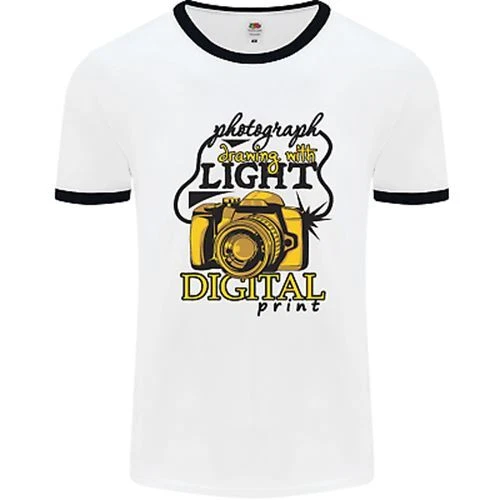 T-shirt uomo bianco disegno fotografico con fotografo leggero