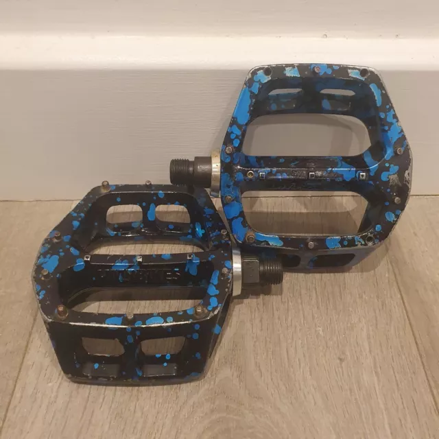 DMR Flat BMX MTB 9/16" Pedals Blue Black Splatter Paint Retro 90s 00s Free UK 📮