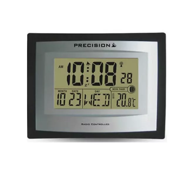 Precision Silver LCD Radio Controlled Date Digital Wall Clock AP046/PREC0103