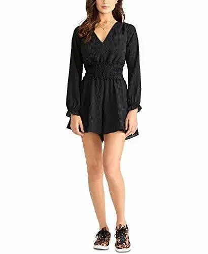 MSRP $119 Rachel Roy Womens Ruffled Long Sleeve V Neck Romper Black Size Large