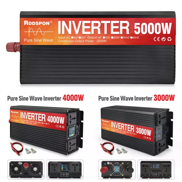 Pure Sine Wave Power Inverter DC 12V to 220V 3000W 4000W 5000W LCD Car Converter