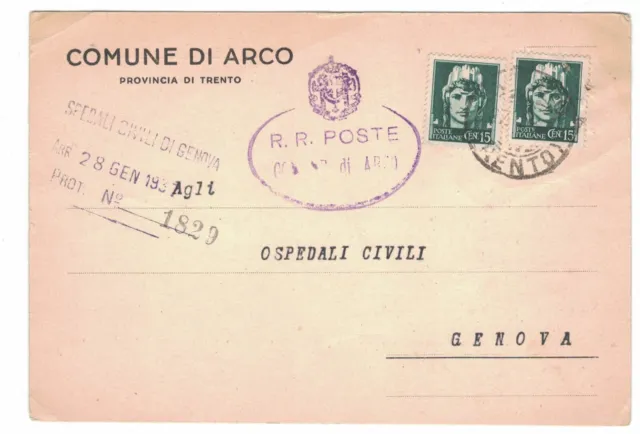 Cartolina Postale Pubblicitaria Comune Di Arco Trento Viaggiata 1936