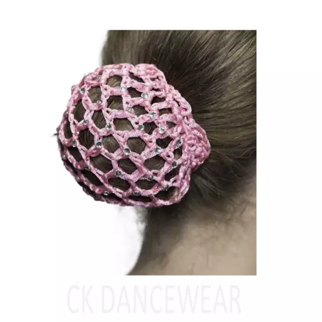 Hair Bun Net – Crocheted Ballet Dance Skating Rhinestone Headwear Accessory