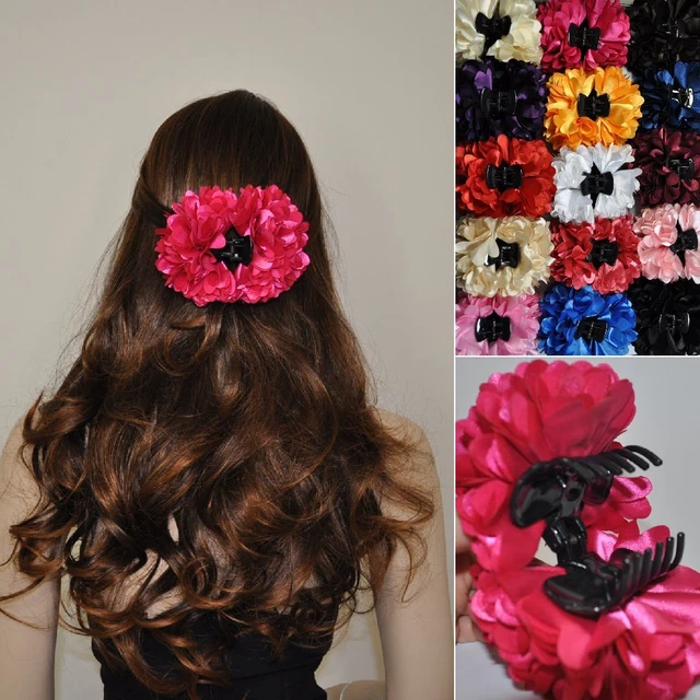 4PCS Pince à Cheveux Fleur Barrette Fleur Rouge Artificielle Fleur Clip