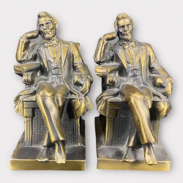 Pair of Vintage White Metal Spelter Abraham Lincoln Thinking Figural Bookends