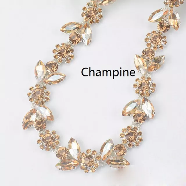 1yard Glitter Rhinestone Chain Trims Floral Crystal Ribbon Edge Decor for Sewing