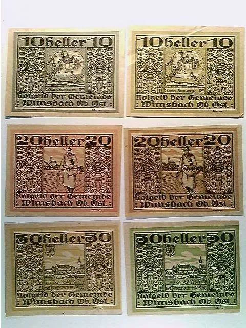 Notgeld Wimsbach O.Ö., je 2x 10/20 und 50 Heller, 1920