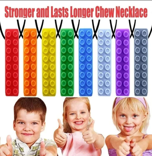 Chew Necklace by GNAWRISHING - 8-Pack (Building Block)- for Autistic, ADHD, SPD,