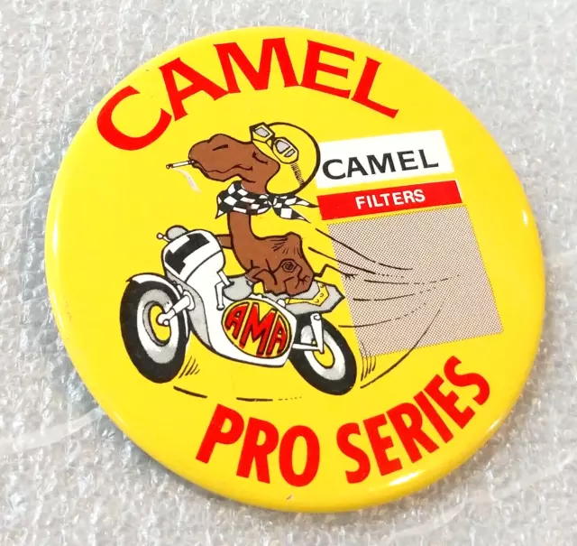 1970s Camel Filters AMA GT Pro Series Auto Racing Cigarette Button Pin New NOS