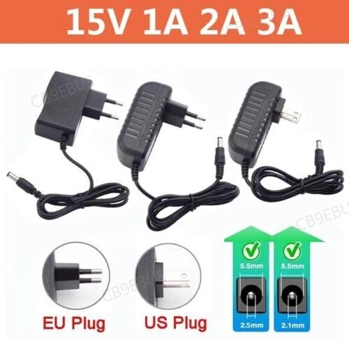15V 1A 2A 3A AC to DC Power Supply Adapter 100-240V Charger 5.5*2.5mm CB9
