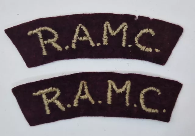 WW2 British Army R.A.M.C Royal Army Medical Corps Cloth Shoulder title Pair