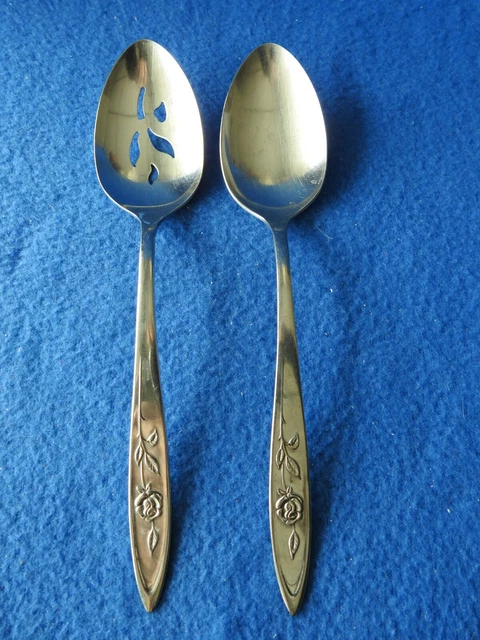 Oneida Community Betty Crocker Stainless My Rose 2 Serving Spoon Pierced Spoon