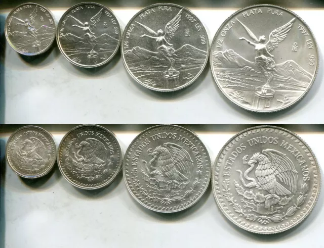 MEXICO MEXIKO 1997 - 1/20, 1/10, 1/4 + 1/2 Unze Onza in Silber, stgl. - LIBERTAD