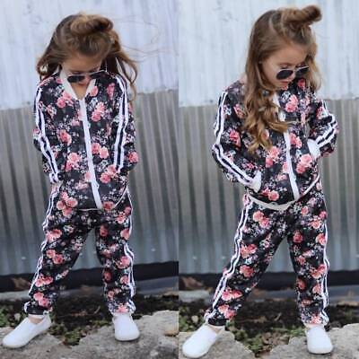 Kids Baby Girls Zipper Floral Tops Jacket Coat Pants Casual Clothes Tracksuit US