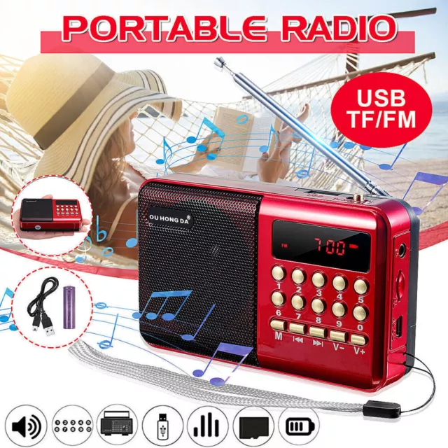 Portable Mini Digital FM Radio Handheld Rechargeable USB TF MP3 Player Speaker