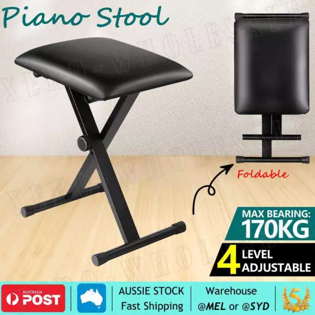 4 Way Portable Piano Stool Adjustable Folding Keyboard Seat Bench Chair Black AU