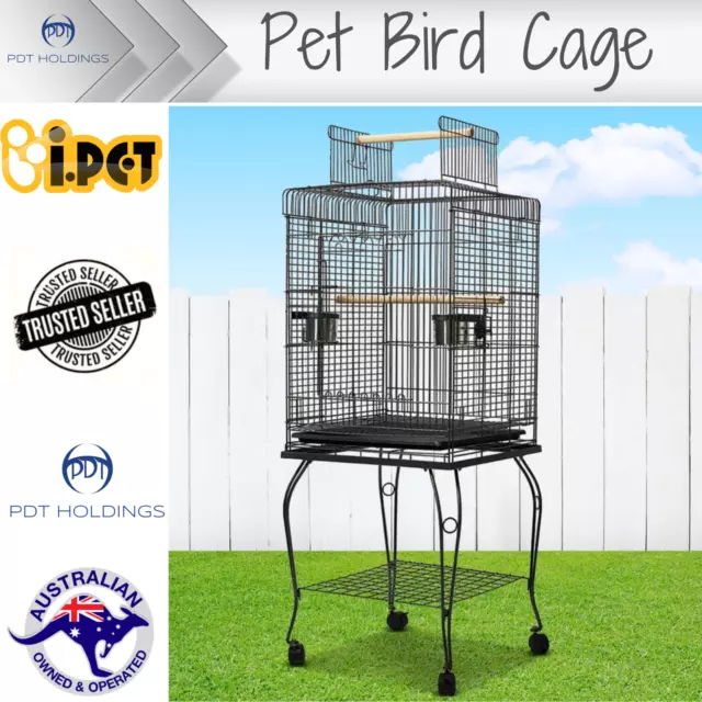 Large Metal Pet Bird Parrot Canary Cage with Stand Alone Budgie Perch 53cm - NEW