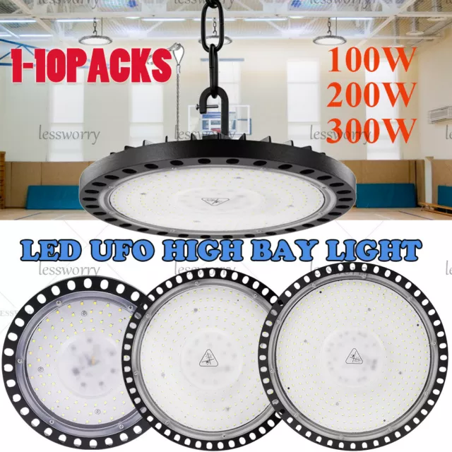 1-10x LED High Bay Light 100/200/300W Low Bay UFO Warehouse Industrial Shop