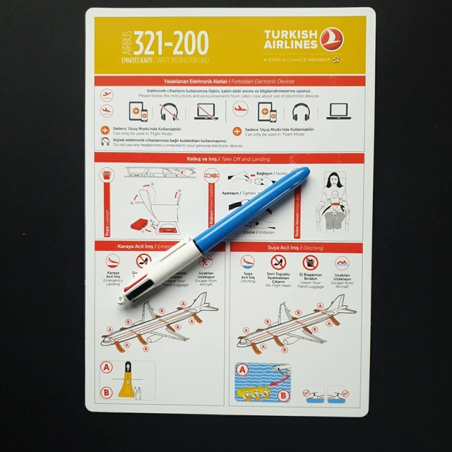TURKISH AIRLINES AIRBUS A321200 airline safety card Hava Yollary date