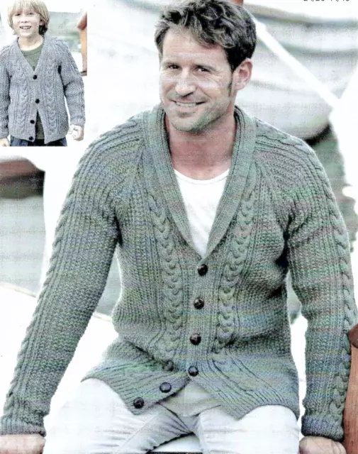 0070 BOY S Men s Aran Cardigan 24 46 Vintage Knitting Pattern Reprint 3.45 PicClick UK
