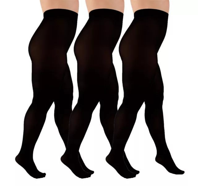 Women solid black opaque winter tights plus size 100 denier Aurellie 3pack