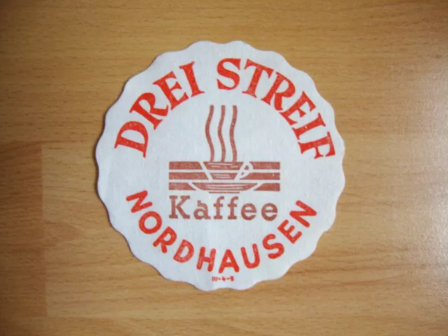 1 Tropfdeckchen Kaffee Drei Streif , Nordhausen , Thüringen ca. 80ger Jahre ,DDR