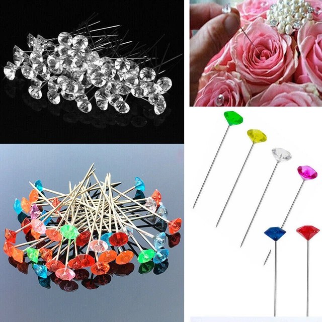 50-500X Alfileres de Diamante Acrílico Claro Cabeza en Forma de Diamante Artesanía Floristería Botón