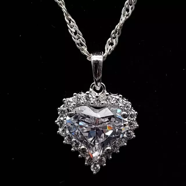 Stauer Cubic Zirconia Sterling Silver Heart Charm 925 Italy Chain Necklace