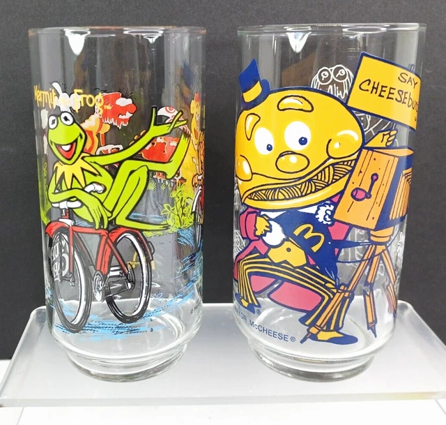 2 MCDONALDS COLLECTORS Glasses Mayor McCheese Kermit Frog Great Muppet